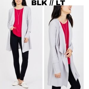 Blk Lt long grey drape front cardigan. Sz S